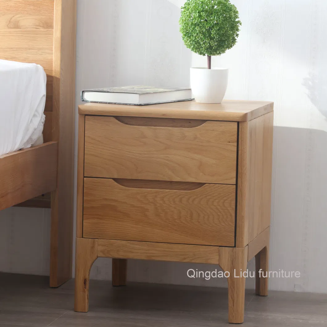 Solid Oak Wood Bedroom Furniture with 2 Drawers Wooden Bedside Table Nightstand Modern