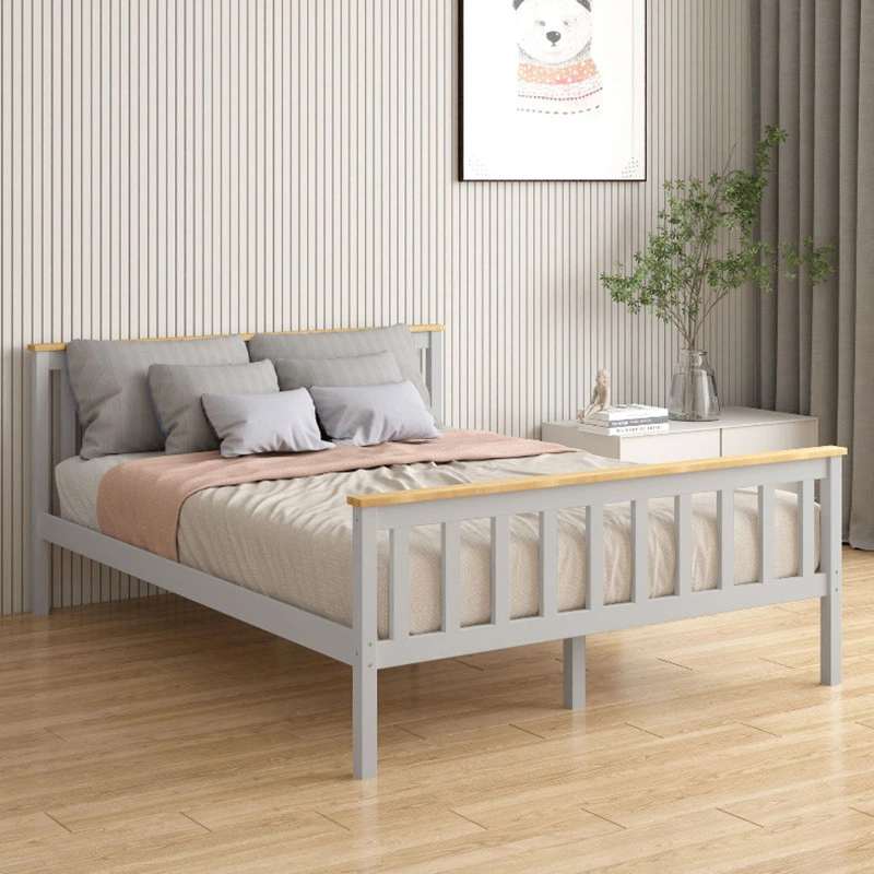 Solid Wood Bed 1.8m Pine Wood Double Bed Modern Minimalist European Style Bedroom Furniture 0644