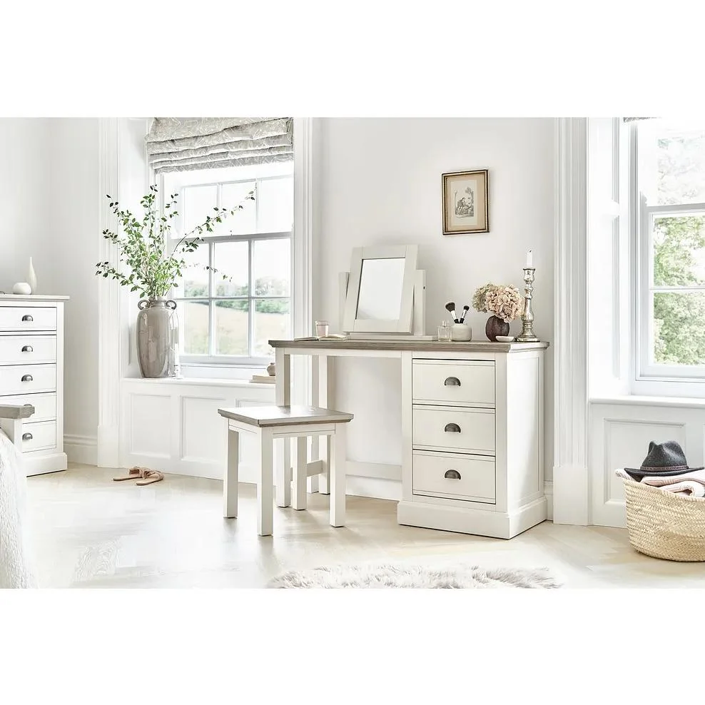 China Wholesale Modern White Grey Painted Acacia and Ash Top Wood Dresser Dressing Table Vanity Makeup Table Used in The Bedroom Living Room Furniture