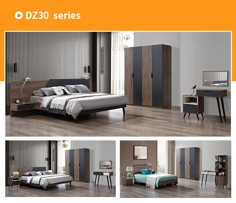 Modern Wooden Furniture Strong Black Oak Simple Design Bedroom Set