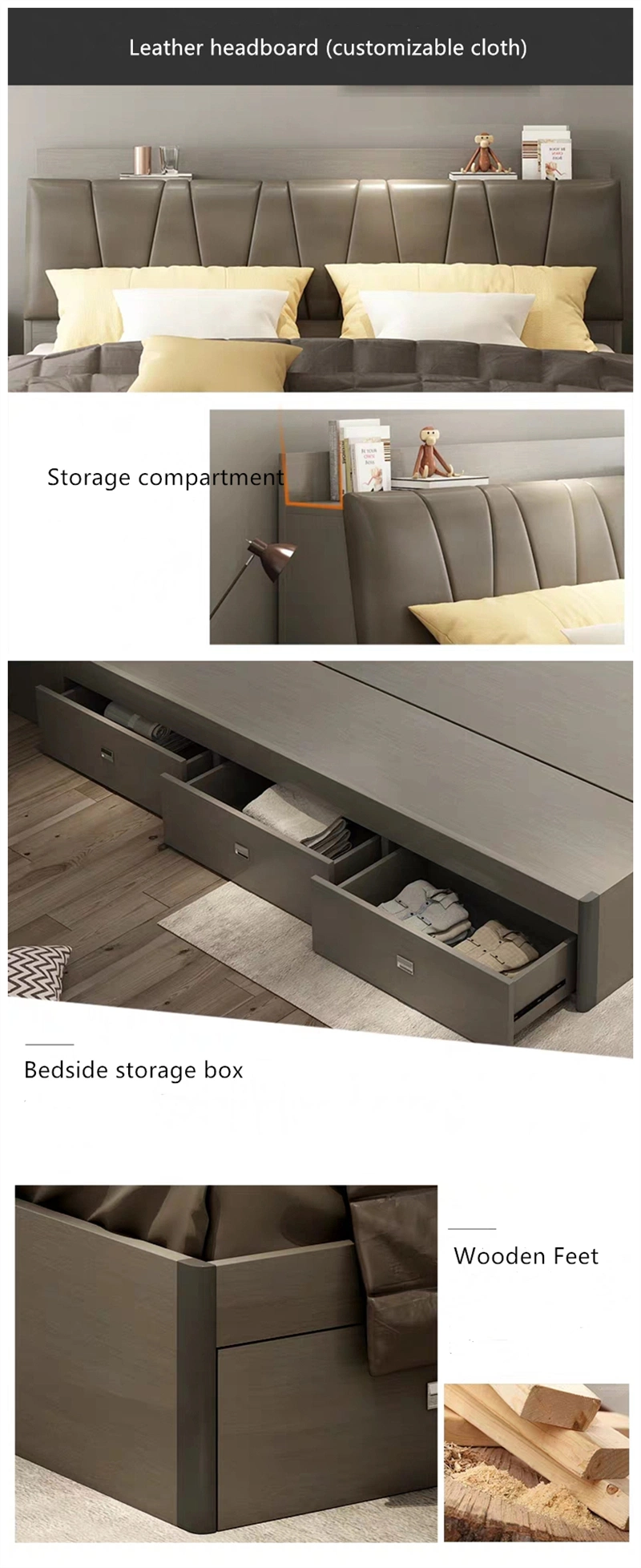 Elegant Cheap Modern High Gloss Wardrobe Bedroom Sets Furniture with Storage Box