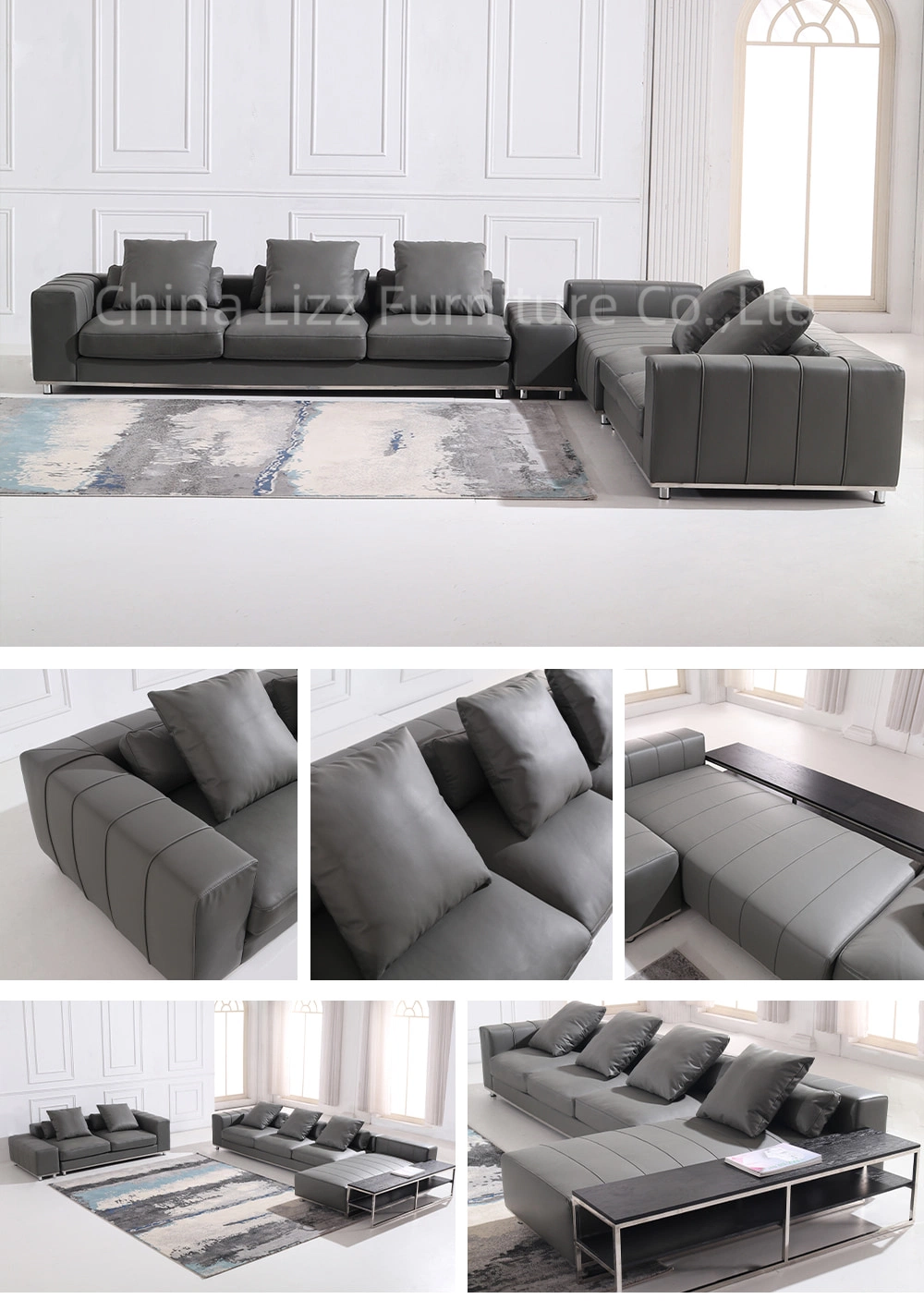 Italian Design Home Furniture Living Room Sectional Sofa Set with Coffee Table