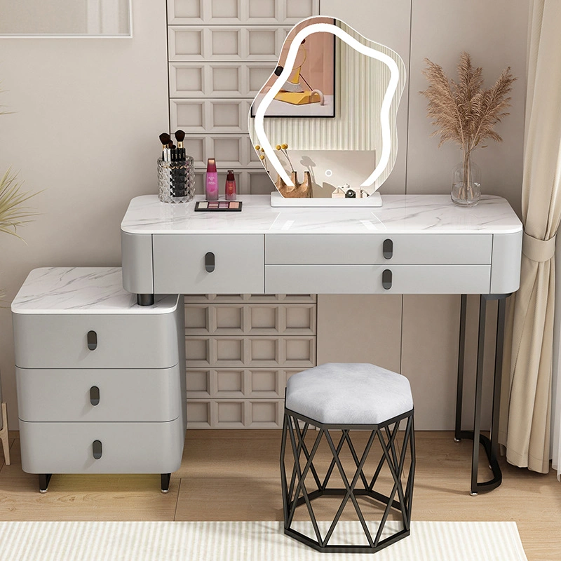 2023 MDF White Painted Wood Home Furniture Bedroom Vanity Desk Grey Scandinavian Makeup Cosmetics Dressing Table with Stool