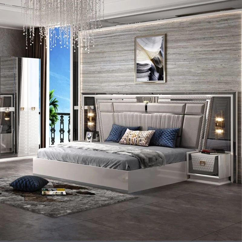 9015 Latest Modern Hotel Bedroom Furniture Set King Size Bed Set with Sliding Wardrobe and Make up Table 5 Pieces Set for Home