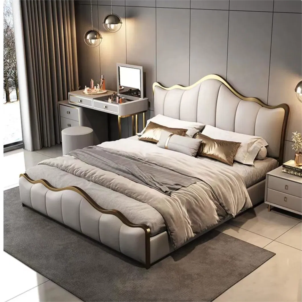 Light Luxury Modern Bed Italian Simple Double Bed Master Bedroom Storage Leather Bedroom Furniture