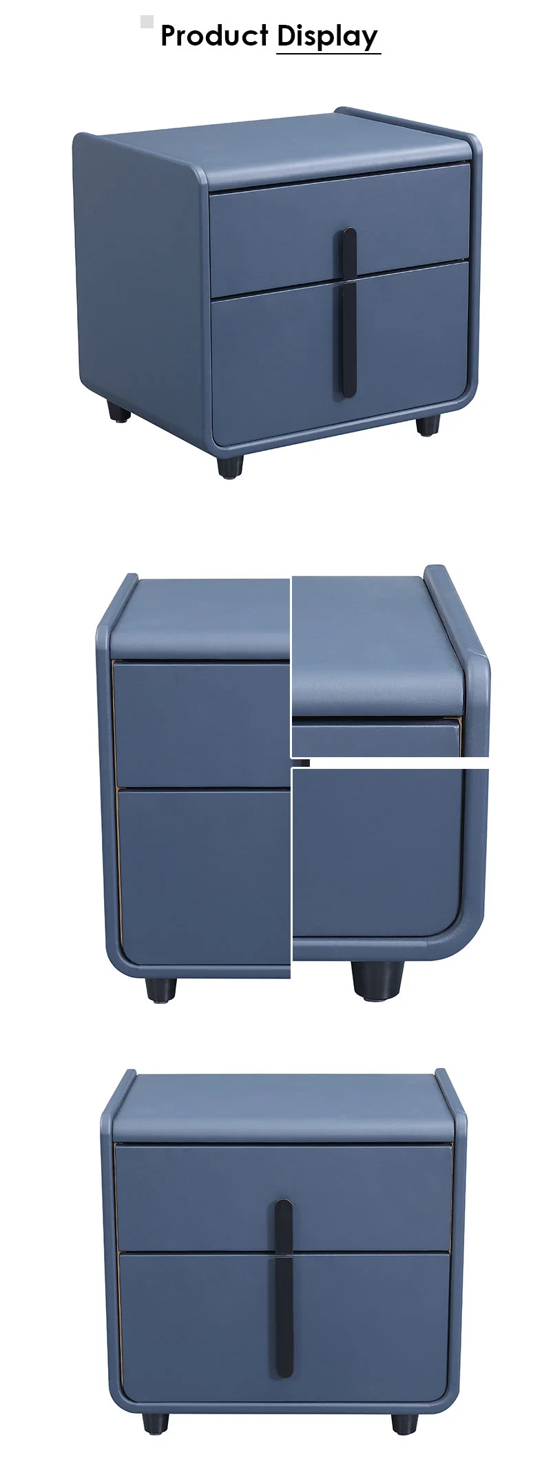 New Bedroom Furniture Modern Popular Dark Blue Artificial Leather Nightstands