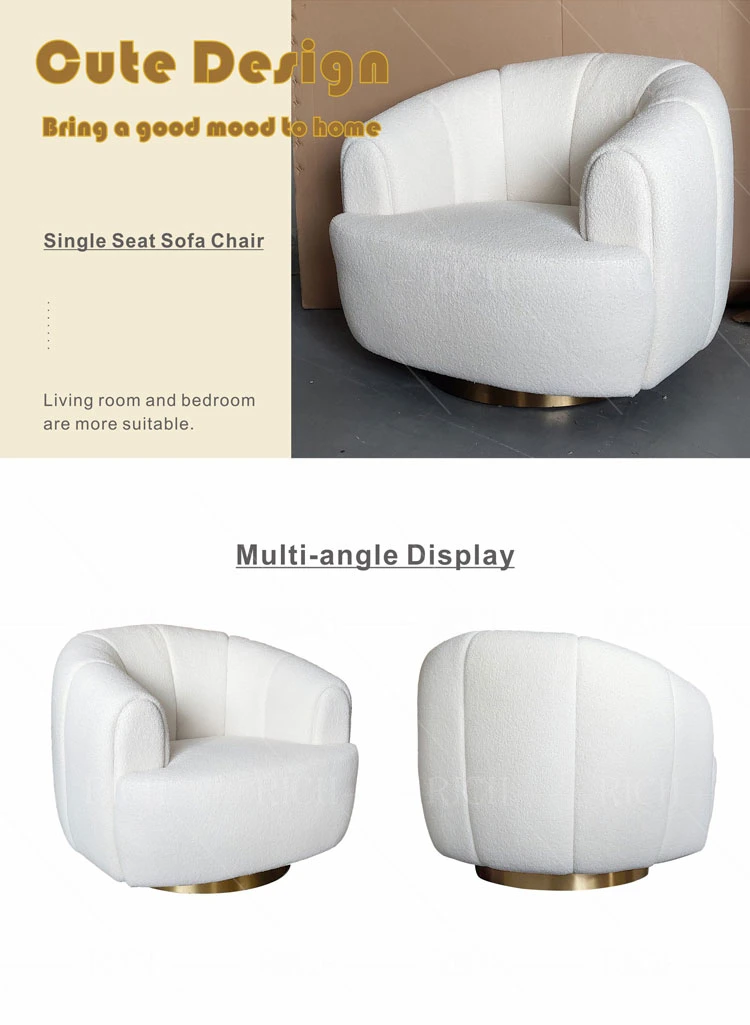 Luxury Hotel White Lounge Small Armchair for Bedroom Waiting Swivel Easy Nordic Teddy Chair Modern Fabric Teddy Sofa Chair