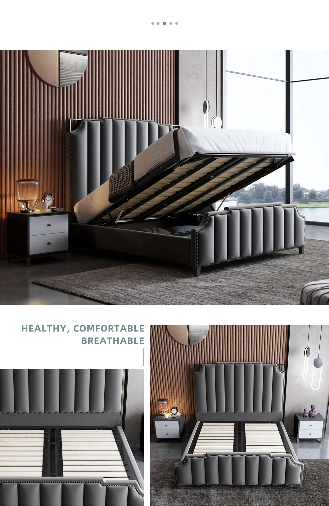 Wholesales Modern Minimalist King Bed Wooden Bedroom Furniture