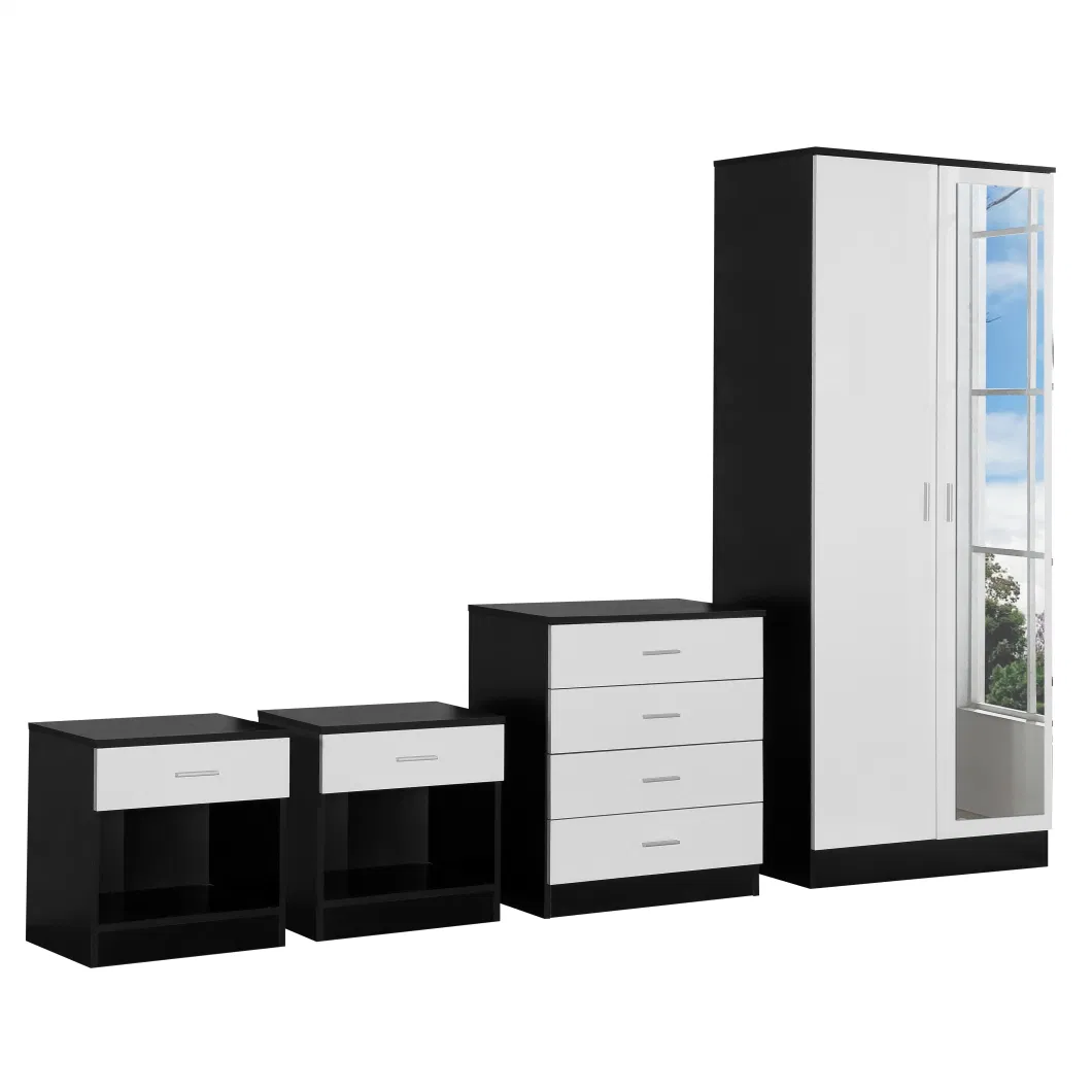 China Furniture Factory Wholesale High Quality with Cloth Wardrobe High Gloss Bedroom Set