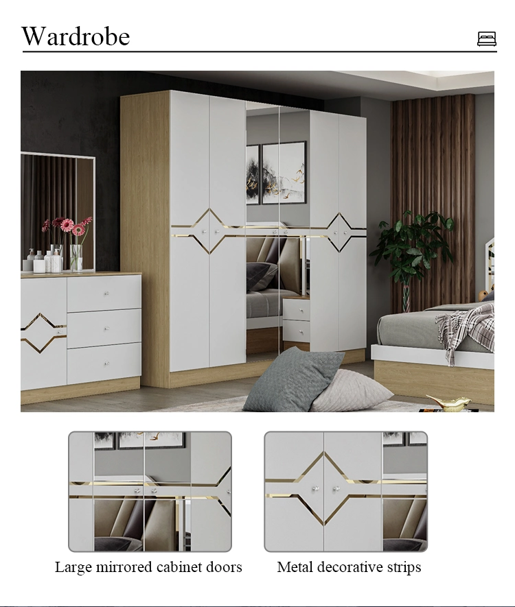 Cheap Simple Queen Size Double Bed Master Room Set Home High Gloss MDF Bedroom Furniture with Wardrobe