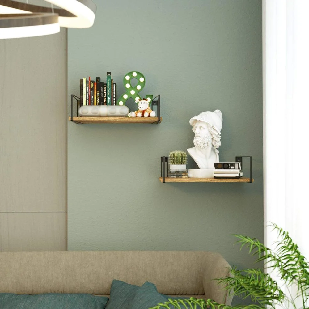 Rustic Wood and Metal Bracket Wall Floating Shelf Living Room Furniture