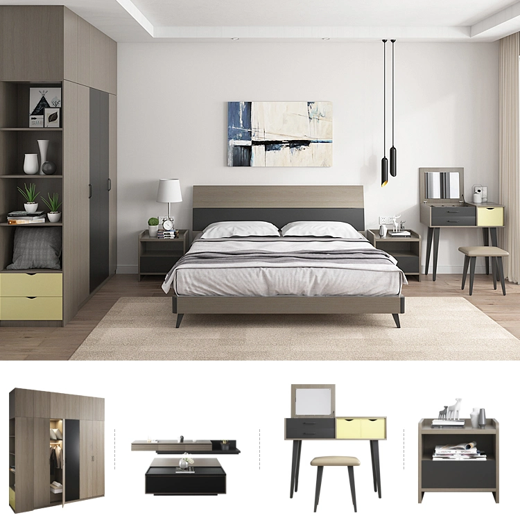 Nordic Color Available Cheap MDF Hotel Bedroom Sets Modern Home Bedroom Furniture Set