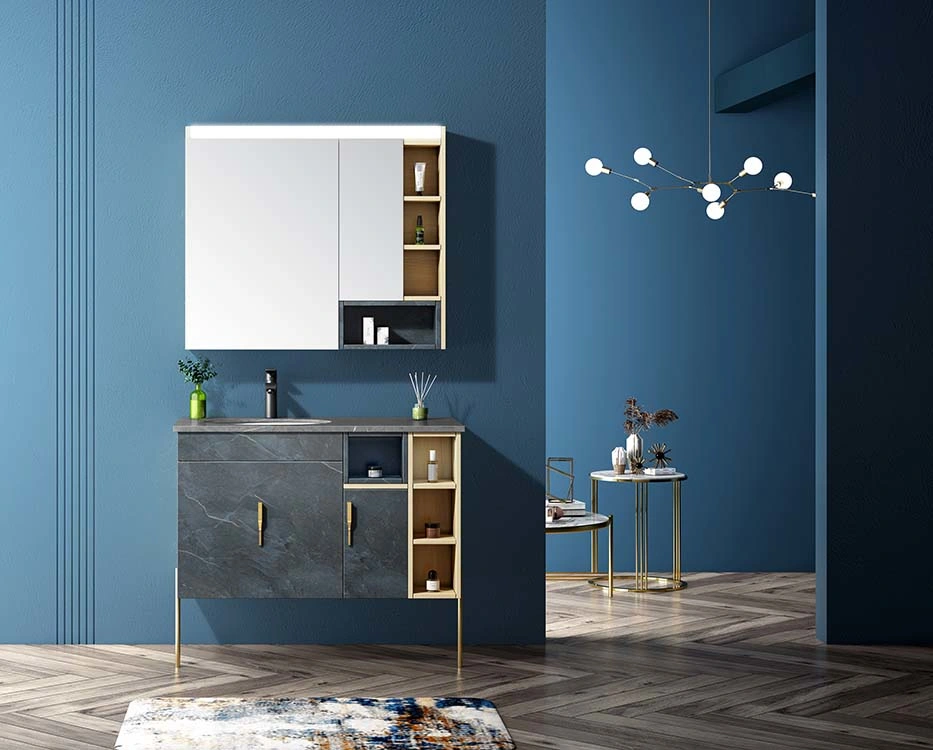New Design Hot Selling Bathroom Cabinet Matching Mirror Countertop Marble Ceramic Basin Bathroom Vanity