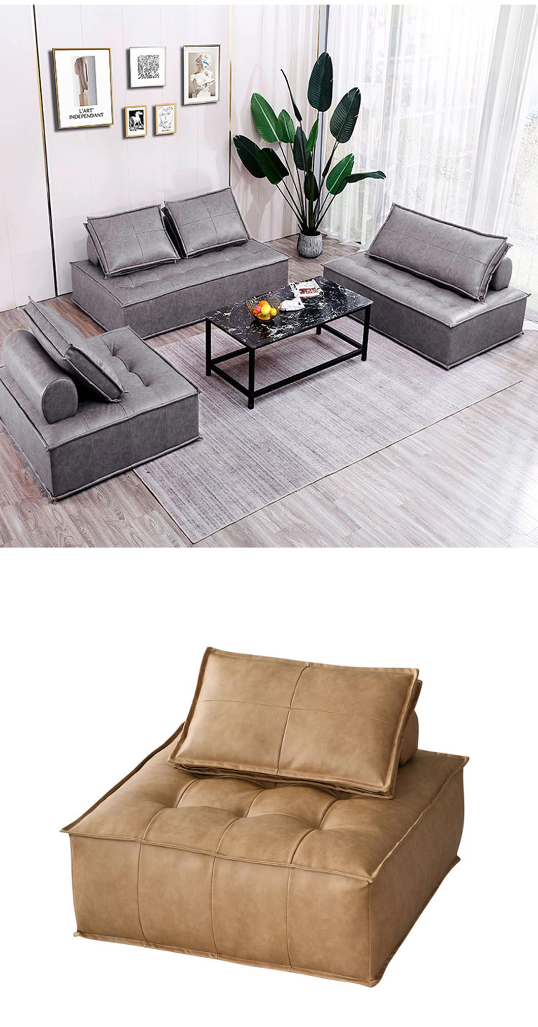 Living Room Sectional Couch Sofa Set with Leather Bedroom Sofa