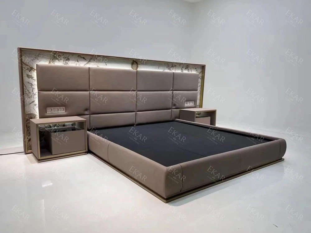 Luxurious Wide-Screen Bed Leather Bedroom Set Bedroom Furniture Furniture Modern Bedroom Sets