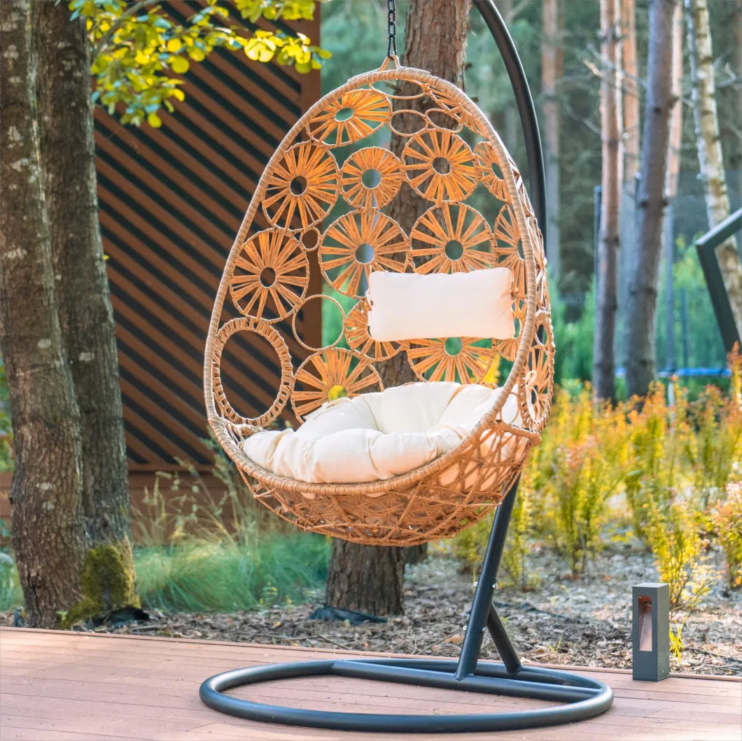 Indoor Outdoor Patio Wicker Leisure Lounge Cocoon Egg Basket Rattan Sunflower Hanging Swing Basket Chair