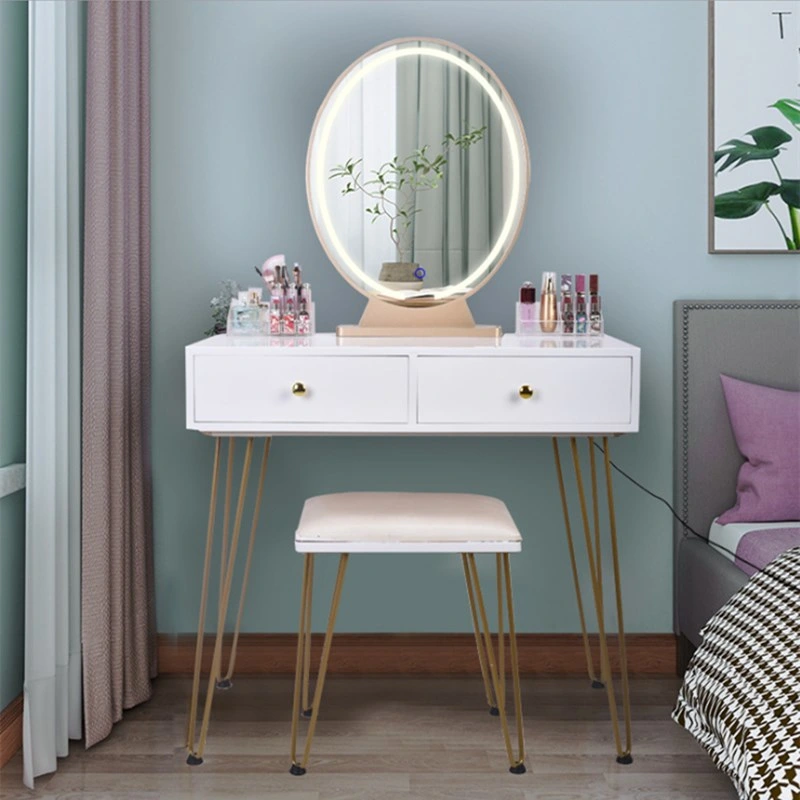 Iron and Wood Combined Dressing Table Bedroom with LED Light Retro Dressing Table Nordic Multifunctional Dressing Table