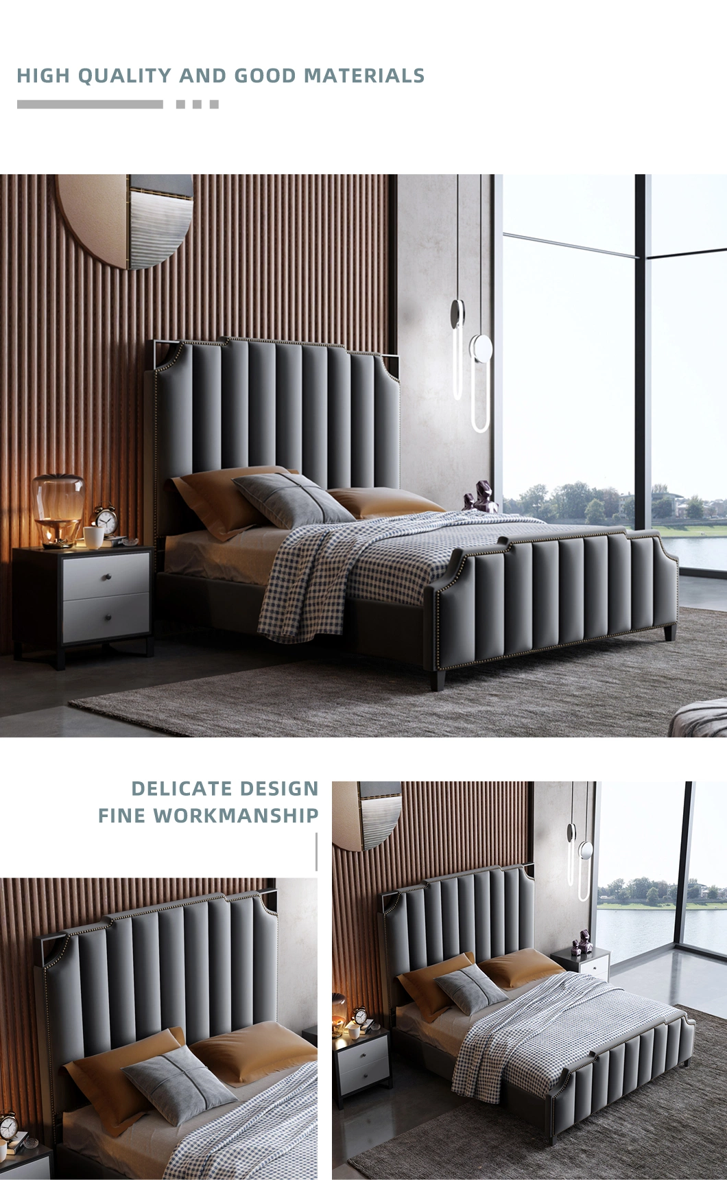 Wholesales Modern Minimalist King Bed Wooden Bedroom Furniture