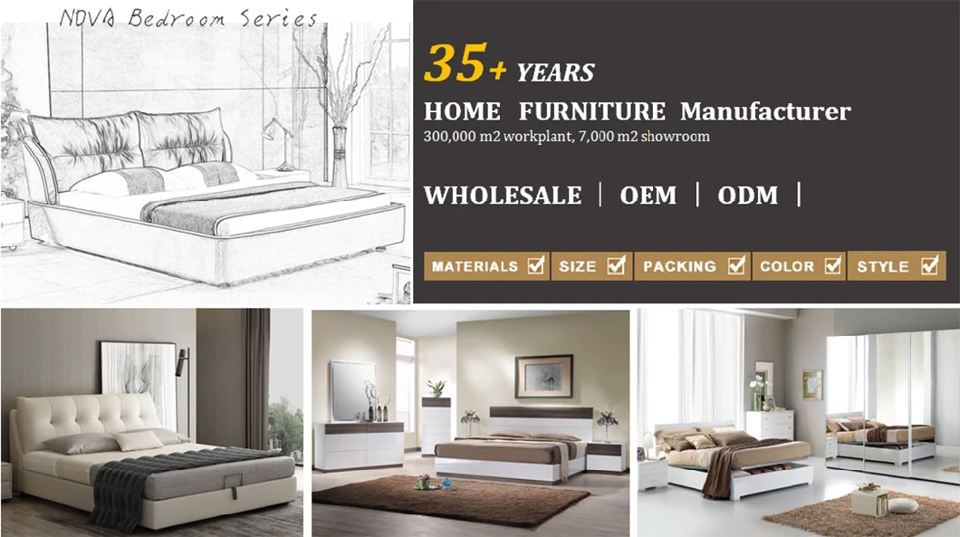 Modern Simole Design Complete Set Bedroom Furniture with Big Mirrored Wardrobe