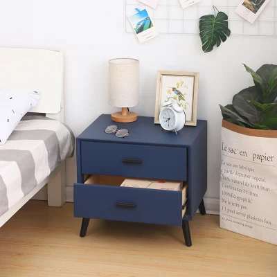 Mesa de noche de cuero PU de madera maciza con dormitorio lateral del hotel Patas metálicas