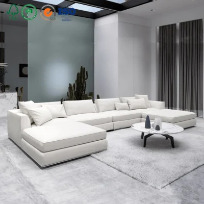 Comercio al por mayor Hotel moderno Lobby transversal en forma de U Conjunto de Mobiliario de casa Villa Nube Salón Cama Suite Salón Blanco de la esquina de tela cuero Sofá-Cama cama Cum