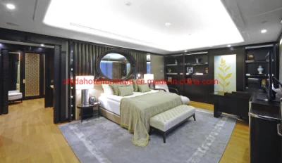 Personalizar Zhida 5 estrellas Hotel de lujo comercial Muebles Muebles de madera juego de dormitorio cama King Size con cabecera de pared