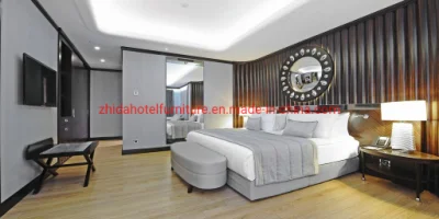 Personalizar Zhida 5 estrellas Hotel de lujo comercial Muebles Muebles de madera juego de dormitorio cama King Size con cabecera de pared