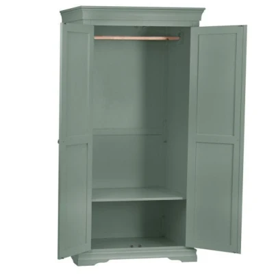 Armario de pared alto con puertas dobles pintadas de verde, nuevo en la costumbre china de 2023. Ideal para el almacenamiento de ropa contemporánea en el hogar, dormitorio de hotel o armario.
