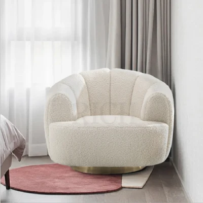 Luxury Hotel White Lounge Sillón pequeño para el dormitorio esperando Swivel Sillón nórdico de peluche de tela moderna silla de peluche
