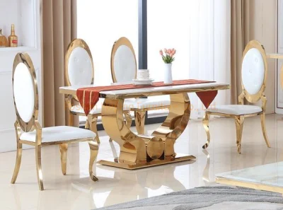  Mobiliario de sala de estar estilo europeo lujoso mármol Top Oro Ronda Mesa de comedor