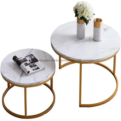 Sala de estar Muebles de madera Mesa redonda de café conjunto de mesa lateral