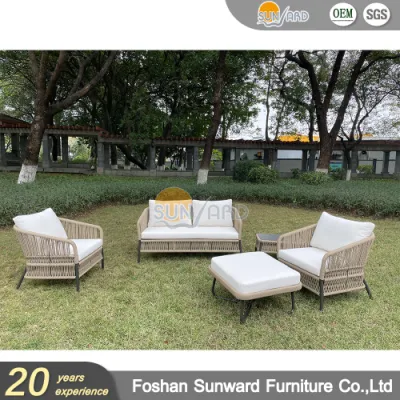 Sofá moderno Sunward para exteriores, hotel, hogar, jardín, patio. Conjunto de sofás de cuerda para muebles.