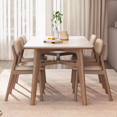 Muebles de mesa de comedor de madera maciza con paneles de estilo japonés nórdico Zona de comedor de madera maciza