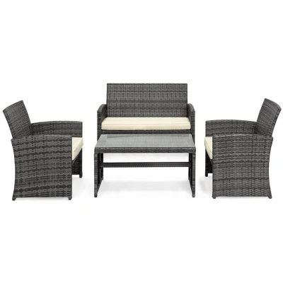 Venta de 4 piezas hechas a mano al aire libre seccional modernos muebles de ratán sofá con mesa de presidencia para Hotel/Salon/casa/oficina/Comedor