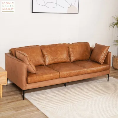 Muebles modernos de Sala de estar Marco de madera patas de hierro Hotel Casa Oficina Ocio sofá Conjuntos tela de terciopelo genuino sofá de cuero