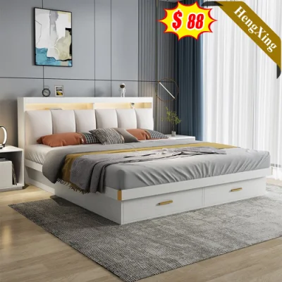  Dormitorio principal de cuero de moda cama de boda Armario de alta calidad Luz Juego de muebles de lujo