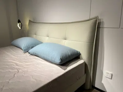 Italiano ligero Lujo suave cuero auténtico cama Diseño minimalista moderno Mobiliario de dormitorio principal de 1,8m habitaciones dobles de gama alta