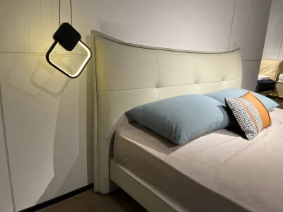 Italiano ligero Lujo suave cuero auténtico cama Diseño minimalista moderno Mobiliario de dormitorio principal de 1,8m habitaciones dobles de gama alta