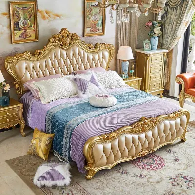 Ropa de cama personalizada Mobiliario cómoda cabecera de cuero auténtico dormitorio doble Establecer