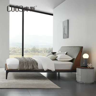 Diseño moderno de lujo Habitación italiano chino Juego de cama de cuero napa mayorista camas dobles Upholstried Hotel Villa Apartamento Casa muebles