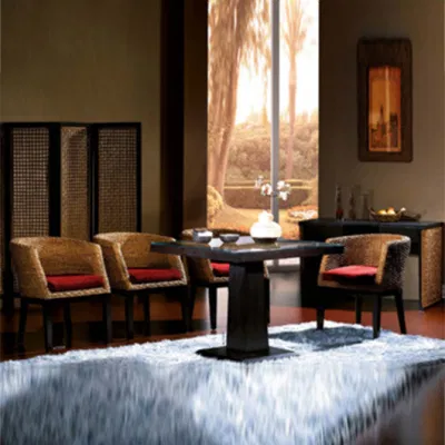  Hogar Muebles Balcón Jardín Salón Sillas de ratán Natural Sala de estar Sillas sillones de Ocio modernos con mesa de comedor cuadrada
