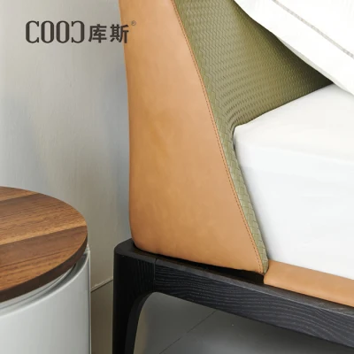 Diseño moderno de lujo Habitación italiano chino Juego de cama de cuero napa mayorista camas dobles Upholstried Hotel Villa Apartamento Casa muebles