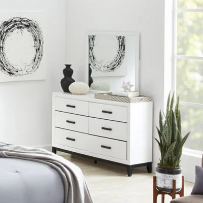 Nova completamente contemporáneo 6 piezas completamente blanco y negro de cuadros Paquete de dormitorio