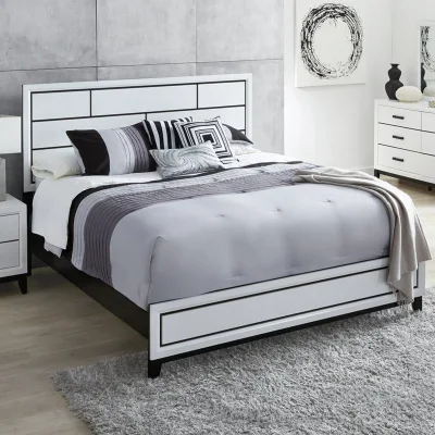 Nova completamente contemporáneo 6 piezas completamente blanco y negro de cuadros Paquete de dormitorio