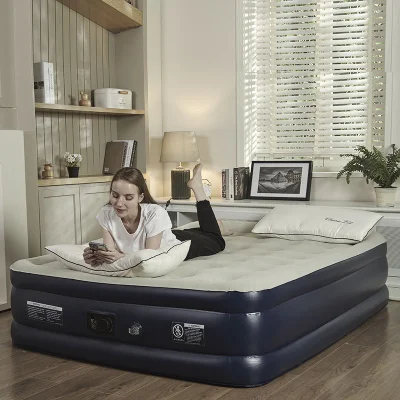 Alto rendimiento Blue Travel Camping Interior Guest fácil inflado Cama inflable de 18&quot; con bomba de aire Buit-In