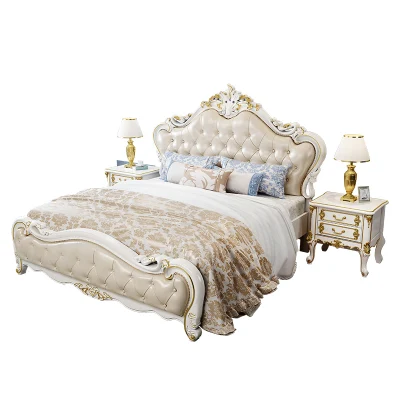 Dormitorio de tamaño completo juego de diseñador de muebles modernos de la luz de cuero italiano de lujo en la cama Camas modernas Muebles de Dormitorio