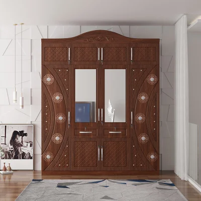 Venta en caliente Armario clásico de 4 puertas con armario de armario al por mayor Marrón Armario grande 500 mm de profundidad dormitorio Muebles