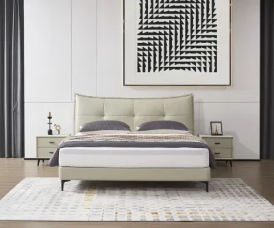 Italiano ligero Lujo suave cuero auténtico cama Diseño minimalista moderno Mobiliario de dormitorio principal de 1,8m habitaciones dobles de gama alta