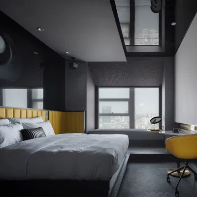 Habitación de Hotel de alto estándar con muebles de cama doble a juego Banco de la cama