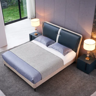 Super moderno suave al tacto juegos de cama de cuero auténtico Muro Hotel Bed cama King Size para Muebles de Dormitorio